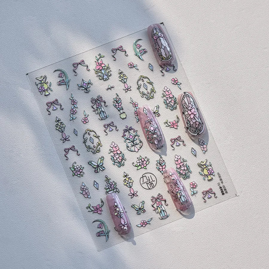 5D Stained Glass Nail Stickers For Fall Nails Inspiration And Glitter Nail Art Styling