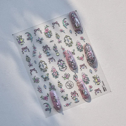 5D Stained Glass Nail Stickers For Fall Nails Inspiration And Glitter Nail Art Styling