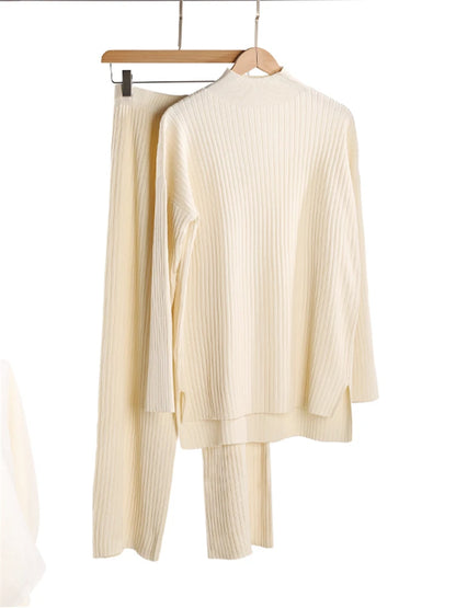 Fall Outfits Casual Knitted 2 Piece Outfit For Women Warm Turtleneck Sweater And Pants Set