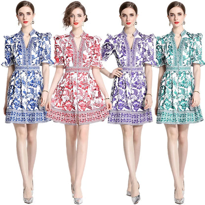 V-Neck Summer Dress Style Featuring Flower Prints And Flowy Ruffle Design