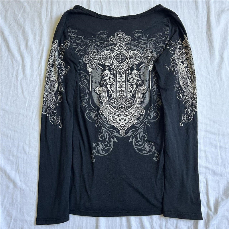Y2K Vintage Graphic Crop Top - Grunge Long Sleeve Egirl Tee