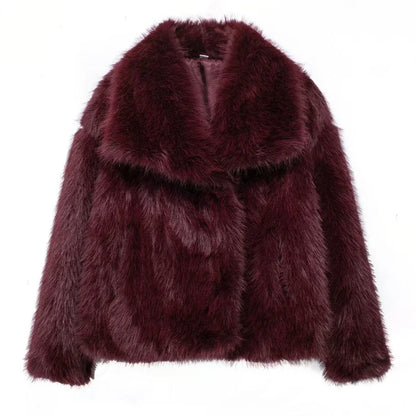 Elegant Fall Outfit Casual Faux Fur Outerwear Fashion In White Red Gray Black