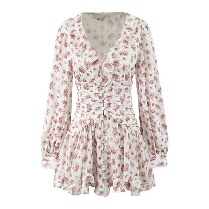Boho Style Short Dress For Spring Fashion With Long Sleeves And A-Line Fit