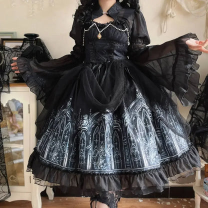Gothic Style Long Dress For Evening Outfits Featuring Shawl And Victorian Details