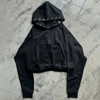 Y2K Streetwear Fall Outfit Oversized Goth Zipper Sweatshirt For Women