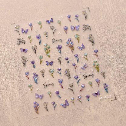 Autumn Nail Art Stickers With White Flowers And Gradient Shine For Fall Nail Ideas