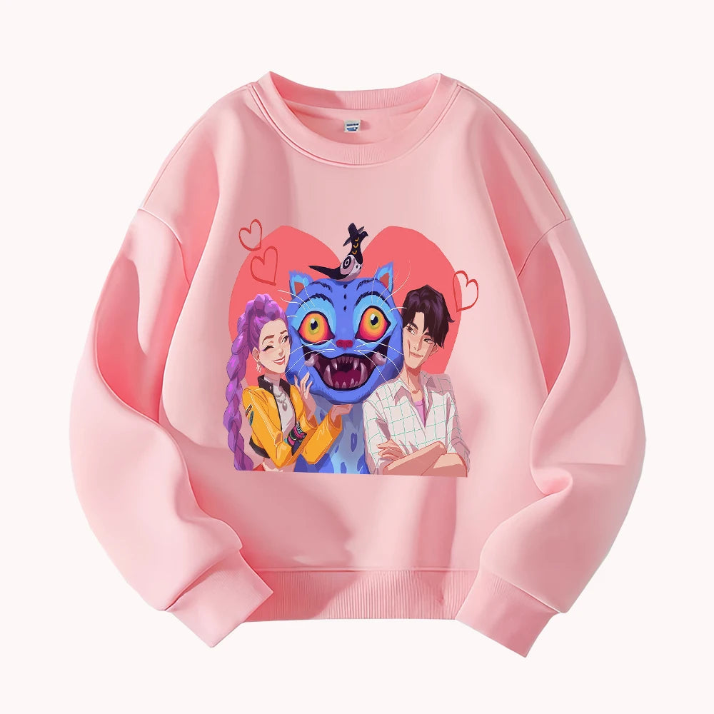 Casual Sweatshirt Outfit With Adorable Cat Couple Design For Autumn Looks