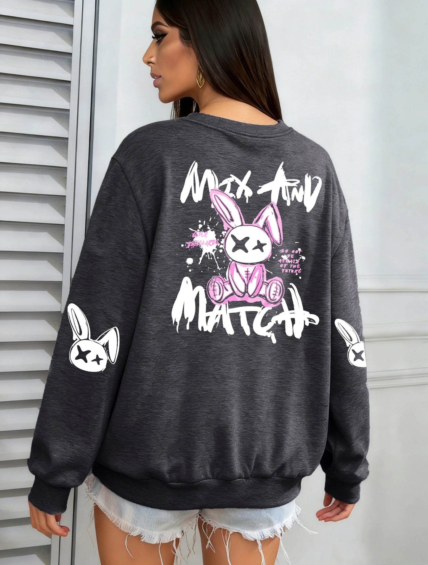 Women Rabbit Printed Warm Sweatshirt