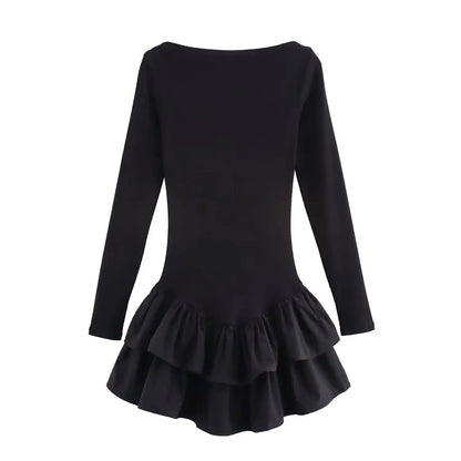 Mini Dress With Boat Neck And Elegant Fit For Spring Fashion Outfits