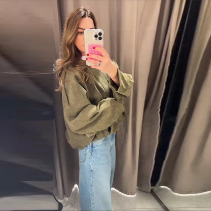 Fall Outfit Inspiration Green Short Jacket With Zipper And Lapel Style