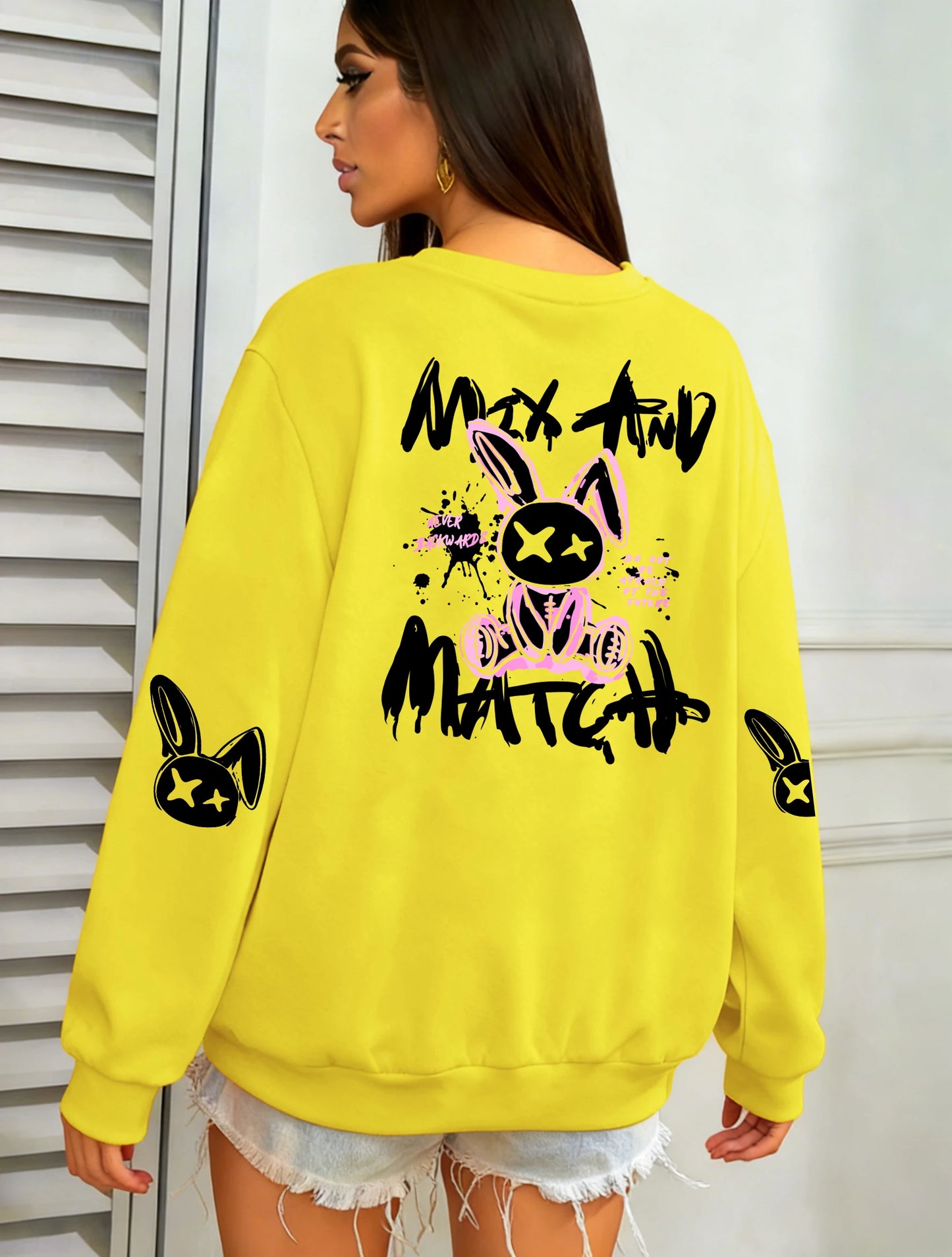 Women Rabbit Printed Warm Sweatshirt