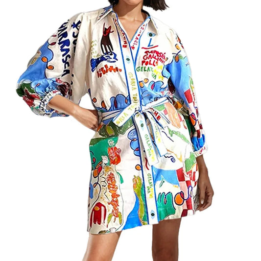 Spring Dress Outfit With Printed Shirt Style And Casual Button Detail