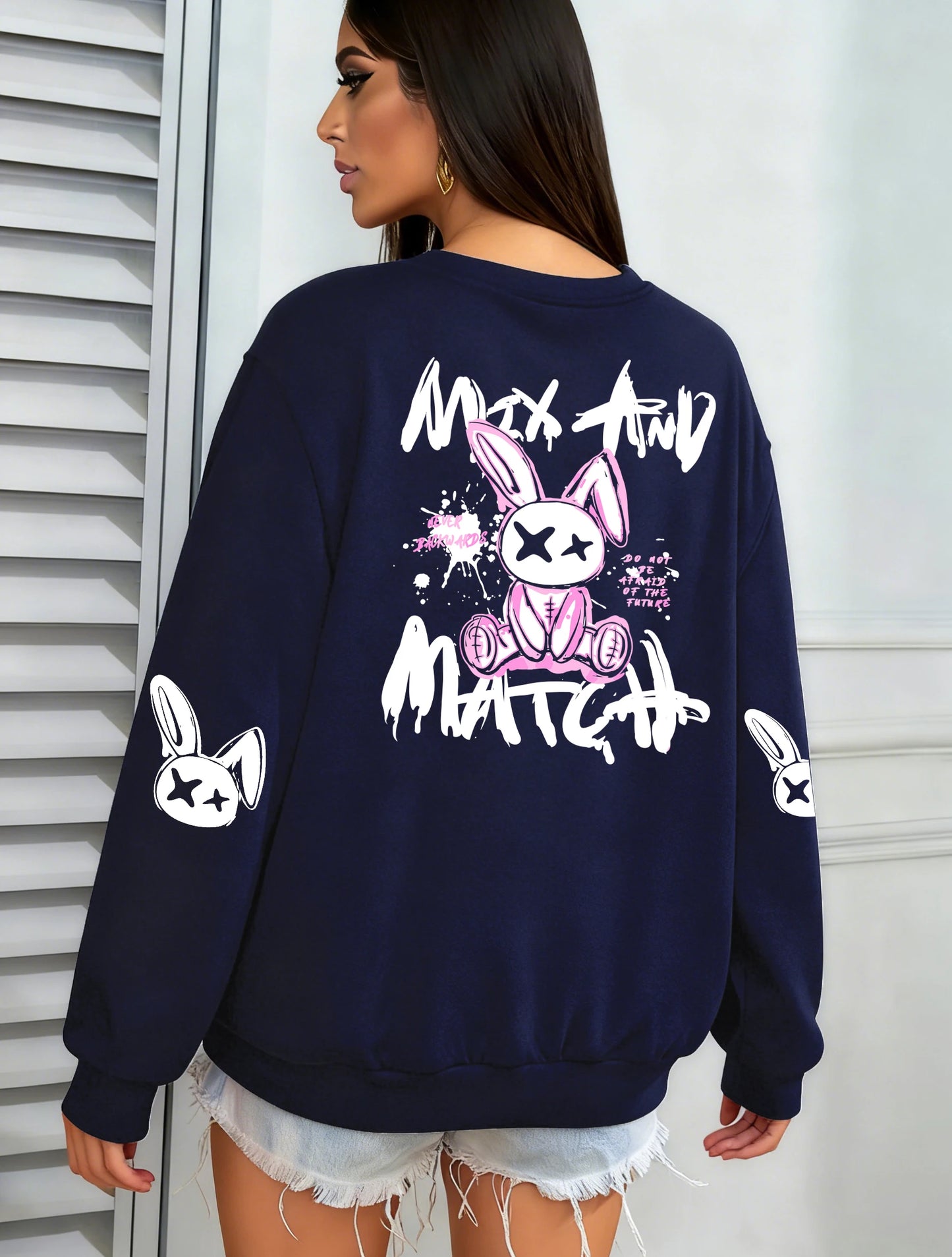 Women Rabbit Printed Warm Sweatshirt