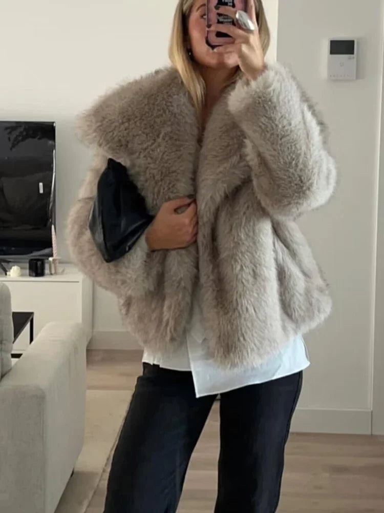 Elegant Fall Outfit Casual Faux Fur Outerwear Fashion In White Red Gray Black