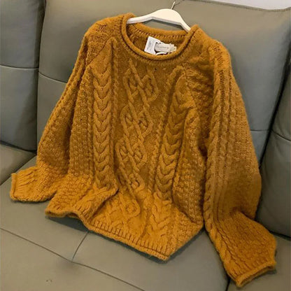 Korean Style Jacquard Knit Sweater With Curled Edges For 2025 Fall Outfits