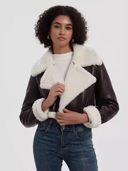 Vintage Faux Leather Jacket With Long Sleeves For Chic Fall Outfit Ideas