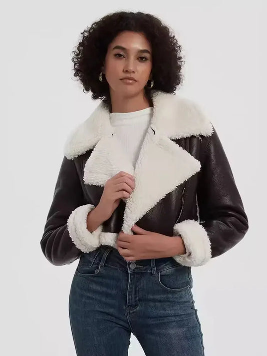 Vintage Faux Leather Jacket With Long Sleeves For Chic Fall Outfit Ideas