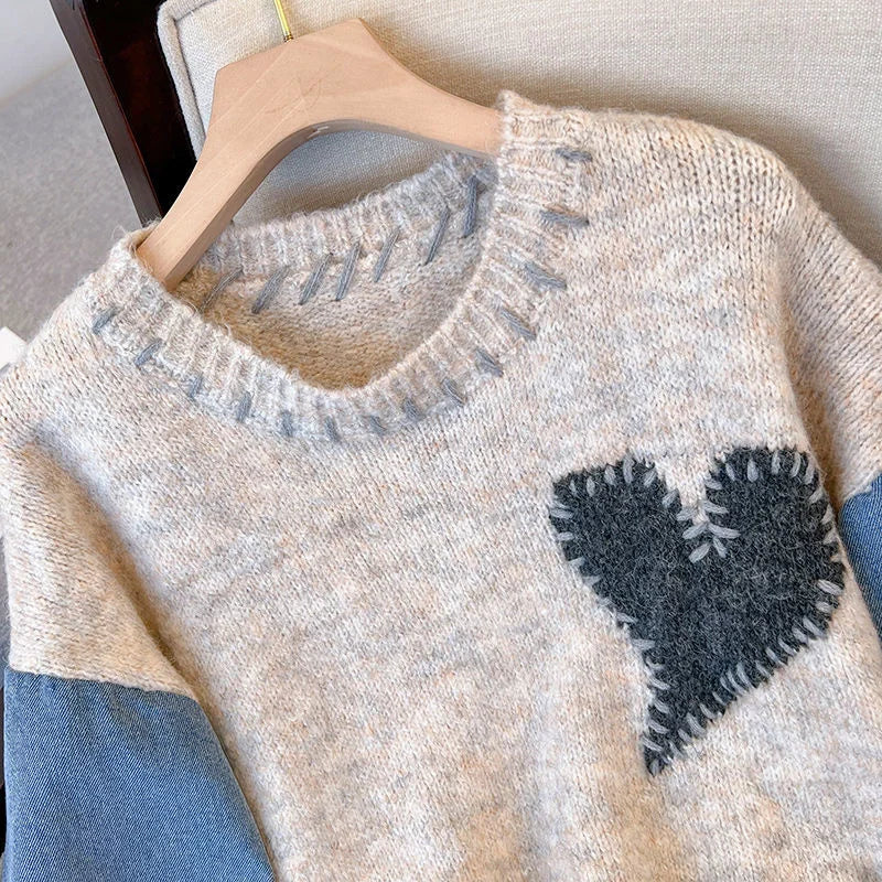 Cozy Heart Patch Pullover