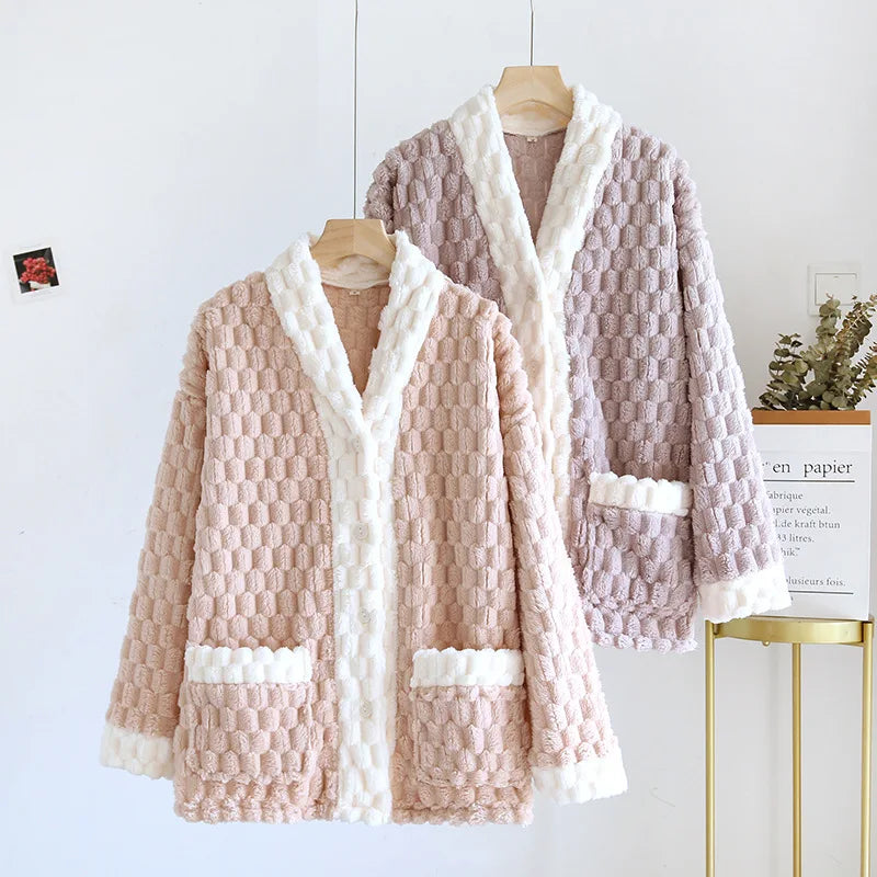 Thickened Flannel and Fur Pajama Cardigan