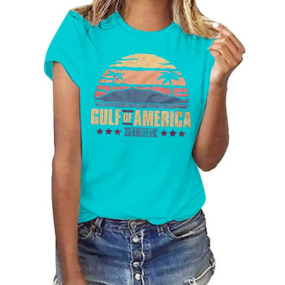 Women's Letter Print Gulf of America T Shirt