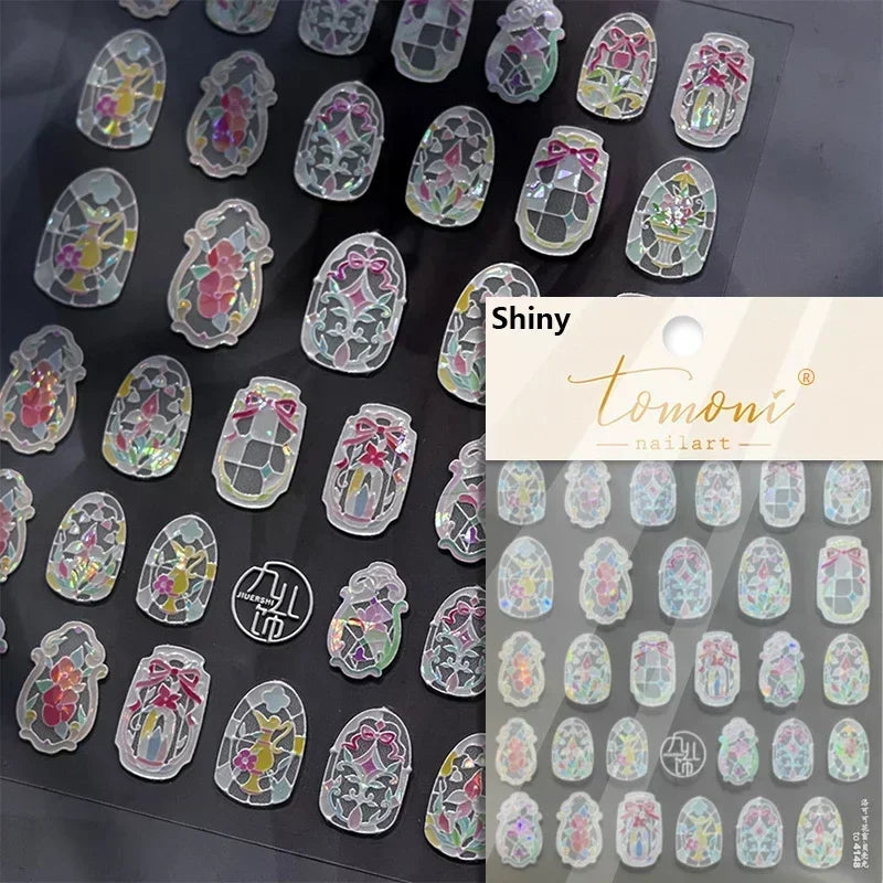 5D Stained Glass Nail Stickers For Fall Nails Inspiration And Glitter Nail Art Styling