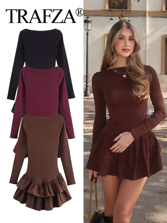 Mini Dress With Boat Neck And Elegant Fit For Spring Fashion Outfits