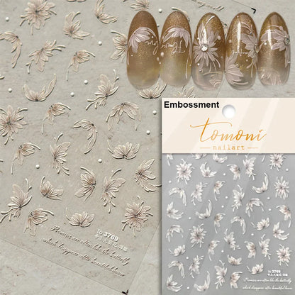 Autumn Nail Art Stickers With White Flowers And Gradient Shine For Fall Nail Ideas
