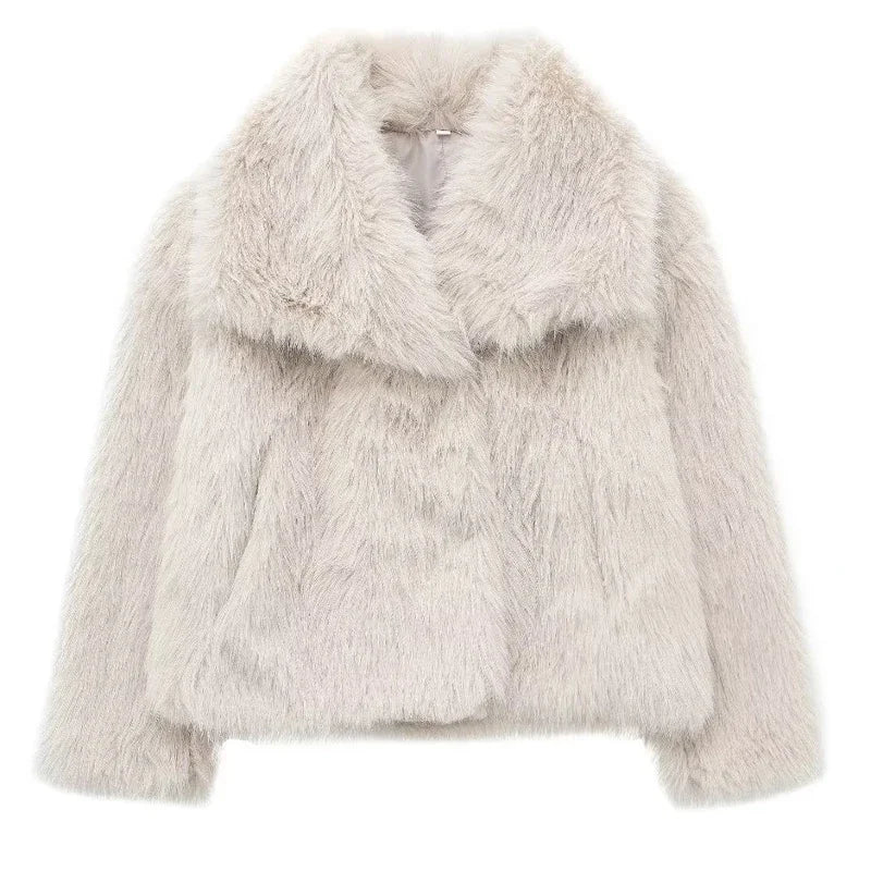 Elegant Fall Outfit Casual Faux Fur Outerwear Fashion In White Red Gray Black