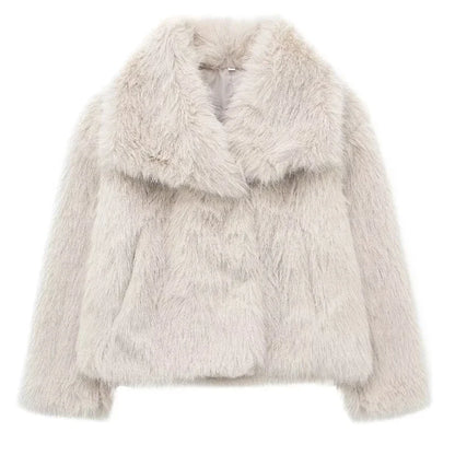 Elegant Fall Outfit Casual Faux Fur Outerwear Fashion In White Red Gray Black
