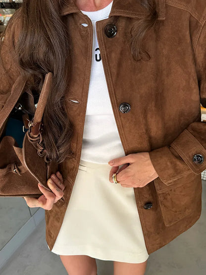 Trendy Fall Coat Outfit Inspiration With Long Sleeve Suede Jacket For Outfits Fashion