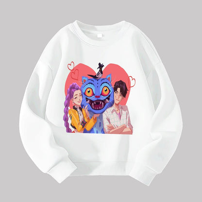 Casual Sweatshirt Outfit With Adorable Cat Couple Design For Autumn Looks