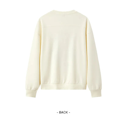 2025 Spring Embroidered Oversized Hoodie for Women Loose Fit Drop Shoulder Aesthetic Casual Pullover Sweatshirt Round Neck