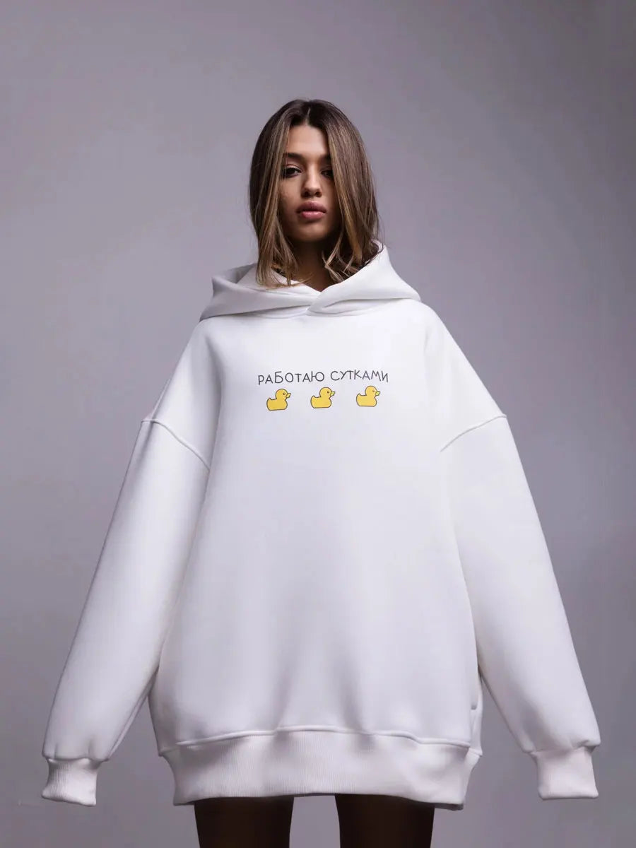 Oversized Duck Print Hoodie With Fleece For Cozy 2025 Fall Outfits Style