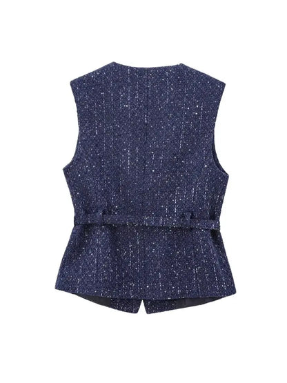 Sleeveless Tweed Waistcoat With Button Front For Trendy Outfit Ideas