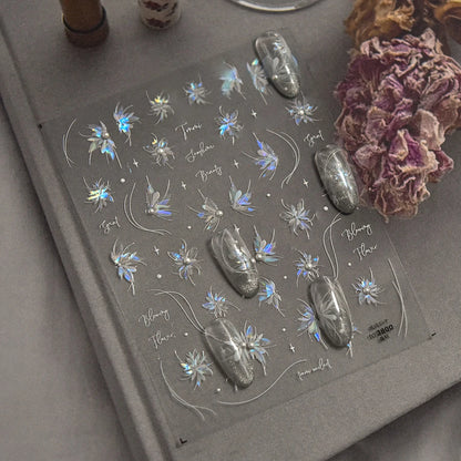 Autumn Nail Art Stickers With White Flowers And Gradient Shine For Fall Nail Ideas