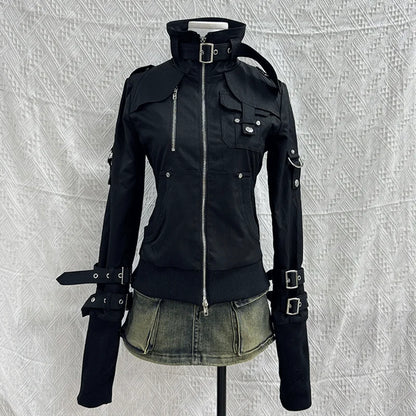 Y2K Winter Outfit Aesthetic Punk Zipper Jacket For Women
