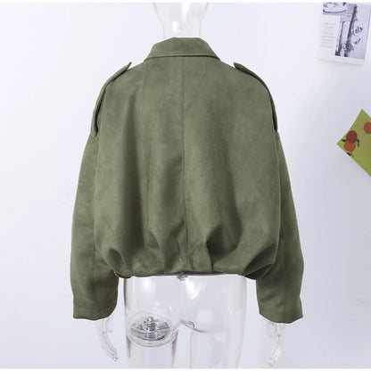 Fall Outfit Inspiration Green Short Jacket With Zipper And Lapel Style