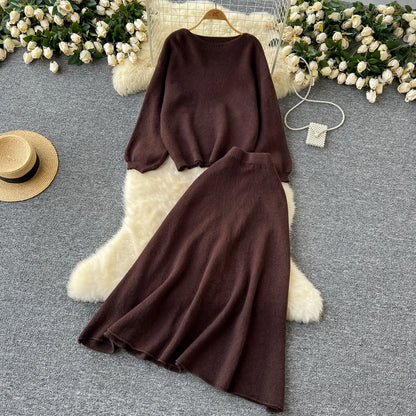 Fall Outfit Aesthetic Knit Sweater And Skirt Coord Set