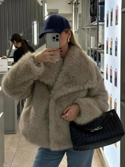 Elegant Fall Outfit Casual Faux Fur Outerwear Fashion In White Red Gray Black