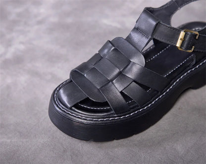 Retro Weave Leather Baotou Sandals
