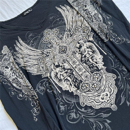 Y2K Vintage Graphic Crop Top - Grunge Long Sleeve Egirl Tee