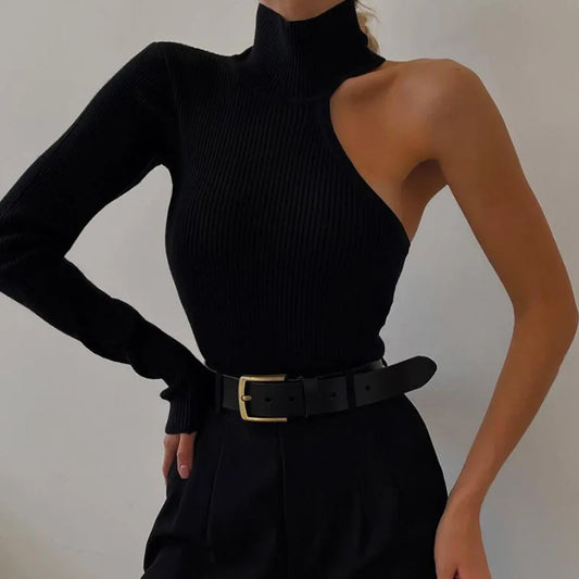 Noir Elegance One-Shoulder Bodysuit