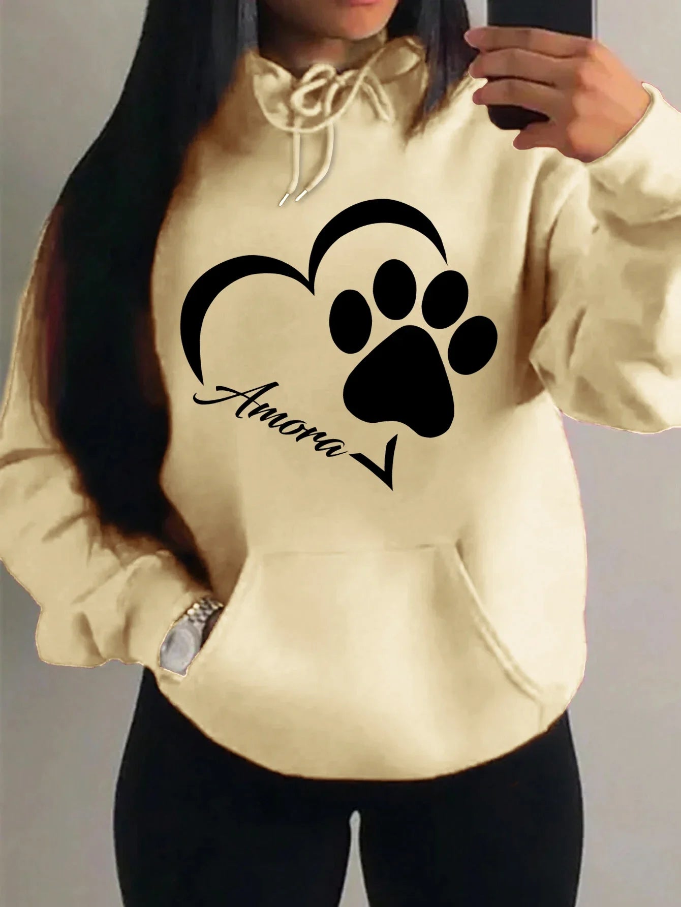 Morning Mood Cozy Cat Print Oversized Hoodie For Women Copy
