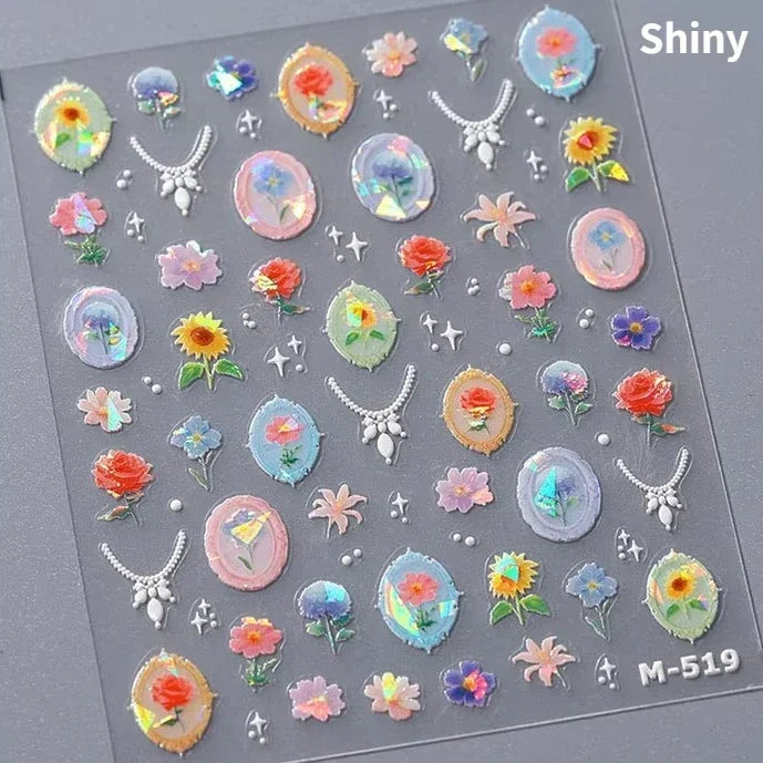 Autumn Nail Art Stickers With White Flowers And Gradient Shine For Fall Nail Ideas