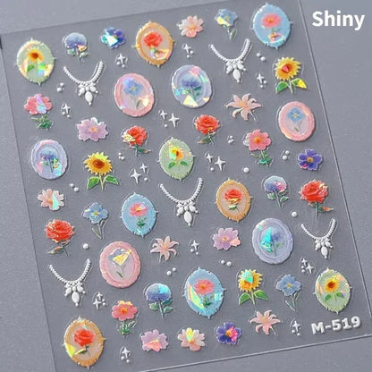 Autumn Nail Art Stickers With White Flowers And Gradient Shine For Fall Nail Ideas