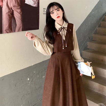 Preppy Style Dress For Spring Fashion Featuring Patchwork And Elegant Vibes