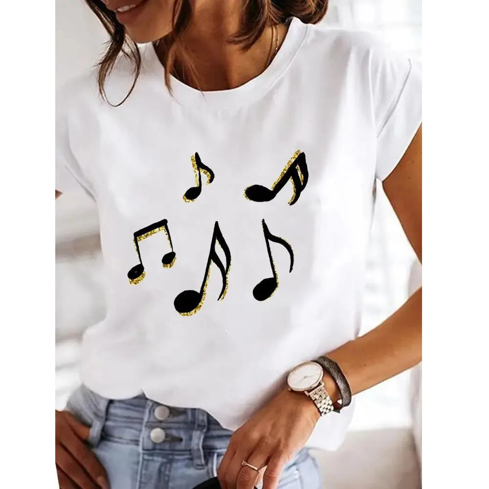 Y2K Love Heart Print T-Shirt for Women Aesthetic 90s Style Casual Summer Tee Girl Graphic O-Neck Top