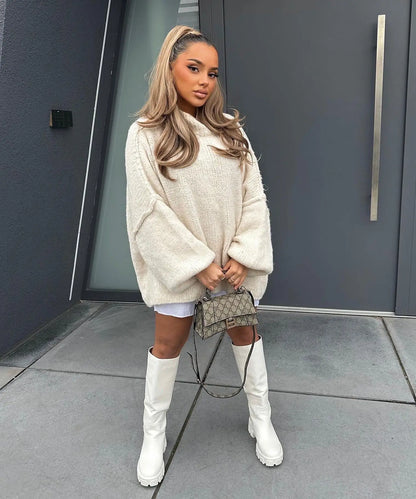 Quilted Elegance Turtleneck Sweater