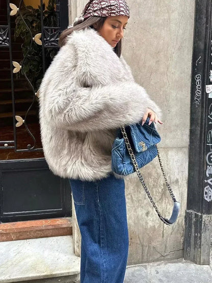 Elegant Fall Outfit Casual Faux Fur Outerwear Fashion In White Red Gray Black