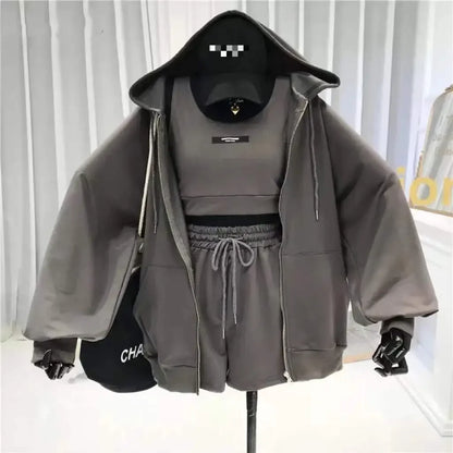 3 Piece Outfit Set With Shorts And Hoodie For Fall Outfits Casual